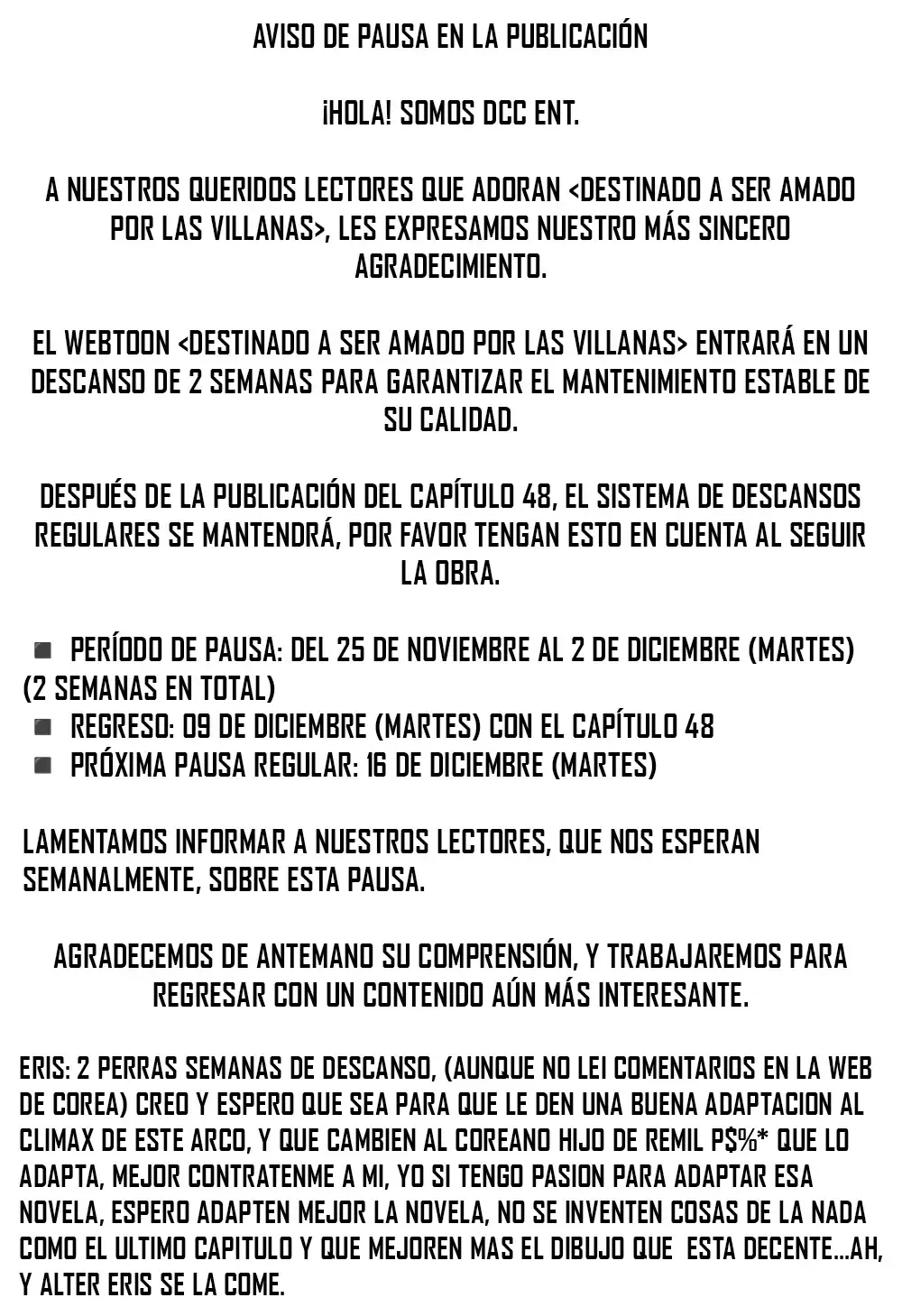 DESTINADO A SER AMADO POR LAS VILLANAS Capítulo 47.5 en Línea - página 1